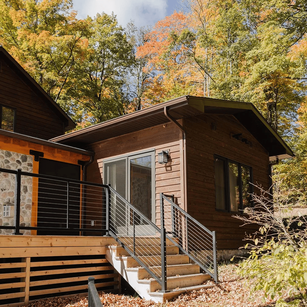 Custom weather-resistant timber deck built by Ideal Builders overlooking the Bitterroot Valley.